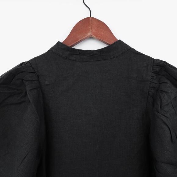 Lanhtropy Linen Shirt Womens XS Black Bubble Sleeves Oversized Langenlook - Picture 7 of 16